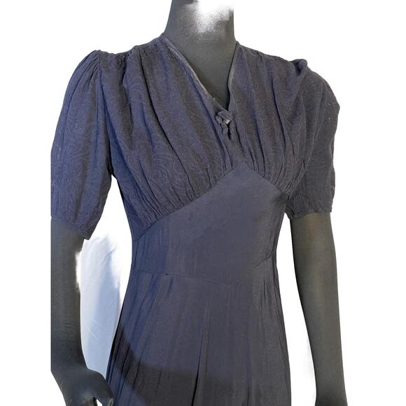 Vintage 1930s Navy Blue Dress with Burnout Sheer Sleeves -Size 4 Movie Star Glam - Picture 7 of 16